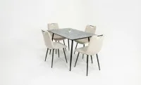 Set Masă Living Extensibilă KJT546 Gri cu 4 Scaune Tapițate KJC0358 Bej