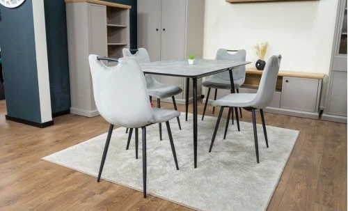 Set Masă Living Extensibilă KJT546 Gri cu 4 Scaune Tapițate KJC0358 Gri