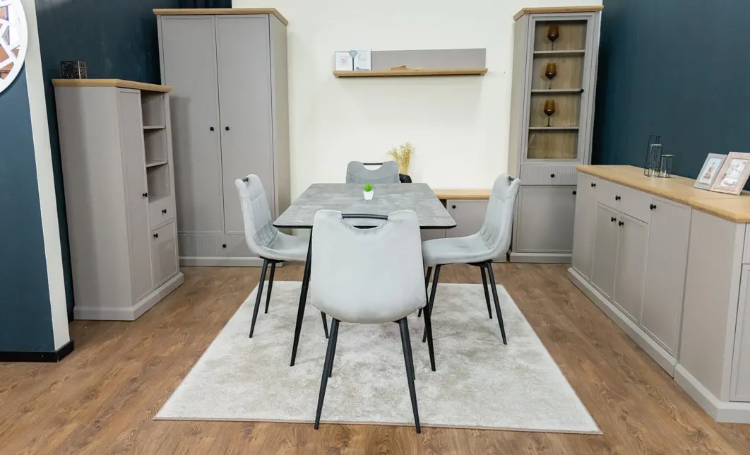 Set Masă Living Extensibilă KJT546 Gri cu 4 Scaune Tapițate KJC0358 Gri 7