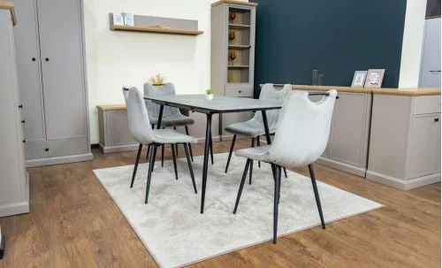 Set Masă Living Extensibilă KJT546 Gri cu 4 Scaune Tapițate KJC0358 Gri