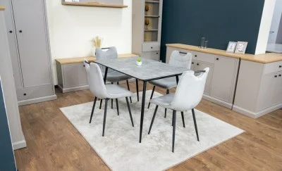 Set Masă Living Extensibilă KJT546 Gri cu 4 Scaune Tapițate KJC0358 Gri