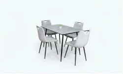 Set Masă Living Extensibilă KJT546 Gri cu 4 Scaune Tapițate KJC0358 Gri