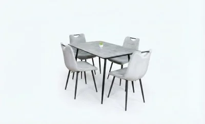 Set Masă Living Extensibilă KJT546 Gri cu 4 Scaune Tapițate KJC0358 Gri
