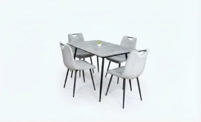 Set Masă Living Extensibilă KJT546 Gri cu 4 Scaune Tapițate KJC0358 Gri