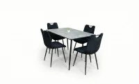 Set Masă Living Extensibilă KJT546 Gri cu 4 Scaune Tapițate KJC0358 Negre 1