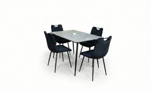 Set Masă Living Extensibilă KJT546 Gri cu 4 Scaune Tapițate KJC0358 Negre