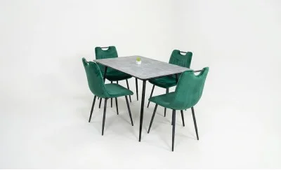Set Masă Living Extensibilă KJT546 Gri cu 4 Scaune Tapițate KJC0358 Verzi
