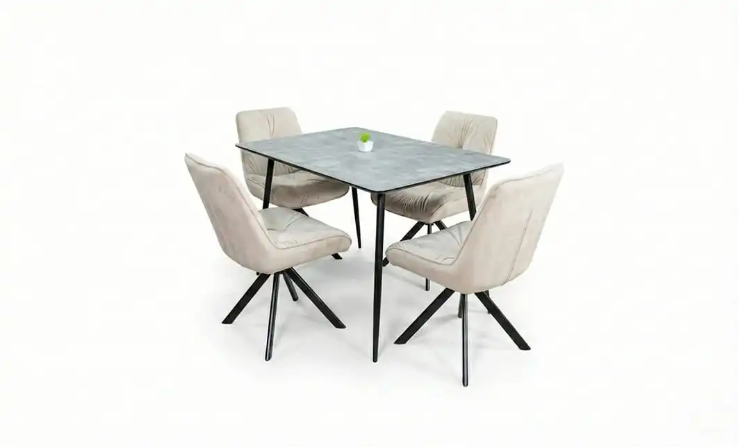 Set Masă Living Extensibilă KJT546 Gri cu 4 Scaune Tapițate KJC356 Bej 2
