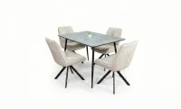 Set Masă Living Extensibilă KJT546 Gri cu 4 Scaune Tapițate KJC356 Bej 2