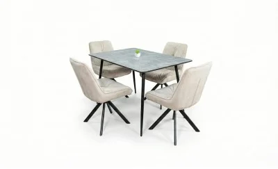 Set Masă Living Extensibilă KJT546 Gri cu 4 Scaune Tapițate KJC356 Bej