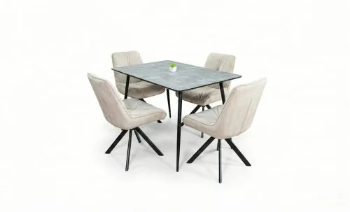 Set Masă Living Extensibilă KJT546 Gri cu 4 Scaune Tapițate KJC356 Bej