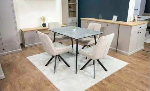 Set Masă Living Extensibilă KJT546 Gri cu 4 Scaune Tapițate KJC356 Bej