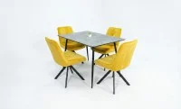 Set Masă Living Extensibilă KJT546 Gri cu 4 Scaune Tapițate KJC356 Galbene