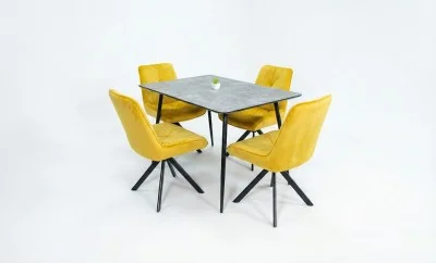 Set Masă Living Extensibilă KJT546 Gri cu 4 Scaune Tapițate KJC356 Galbene