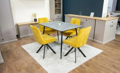 Set Masă Living Extensibilă KJT546 Gri cu 4 Scaune Tapițate KJC356 Galbene