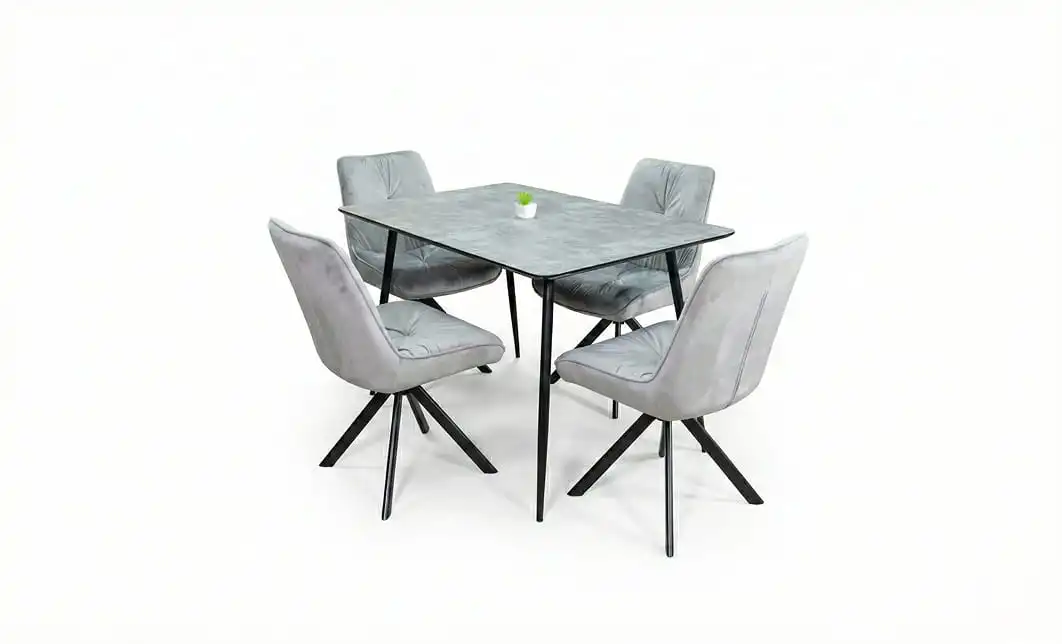 Set Masă Living Extensibilă KJT546 Gri cu 4 Scaune Tapițate KJC356 Gri 2