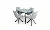 Set Masă Living Extensibilă KJT546 Gri cu 4 Scaune Tapițate KJC356 Gri 2