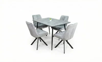 Set Masă Living Extensibilă KJT546 Gri cu 4 Scaune Tapițate KJC356 Gri