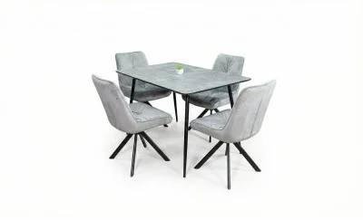 Set Masă Living Extensibilă KJT546 Gri cu 4 Scaune Tapițate KJC356 Gri