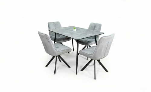 Set Masă Living Extensibilă KJT546 Gri cu 4 Scaune Tapițate KJC356 Gri