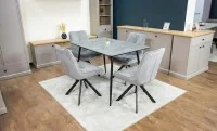 Set Masă Living Extensibilă KJT546 Gri cu 4 Scaune Tapițate KJC356 Gri