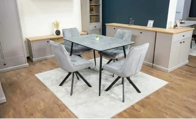 Set Masă Living Extensibilă KJT546 Gri cu 4 Scaune Tapițate KJC356 Gri