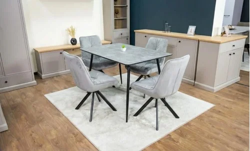 Set Masă Living Extensibilă KJT546 Gri cu 4 Scaune Tapițate KJC356 Gri