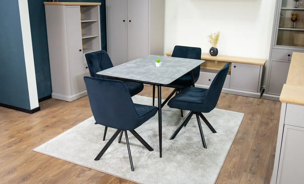 Set Masă Living Extensibilă KJT546 Gri cu 4 Scaune Tapițate KJC356 Negre 5