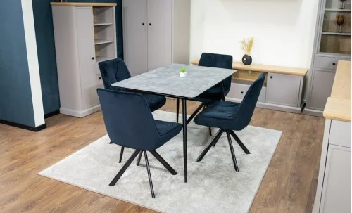 Set Masă Living Extensibilă KJT546 Gri cu 4 Scaune Tapițate KJC356 Negre