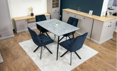 Set Masă Living Extensibilă KJT546 Gri cu 4 Scaune Tapițate KJC356 Negre