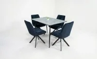 Set Masă Living Extensibilă KJT546 Gri cu 4 Scaune Tapițate KJC356 Negre 2