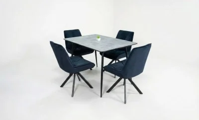 Set Masă Living Extensibilă KJT546 Gri cu 4 Scaune Tapițate KJC356 Negre