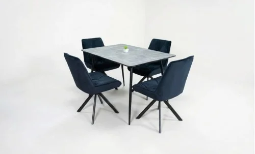 Set Masă Living Extensibilă KJT546 Gri cu 4 Scaune Tapițate KJC356 Negre