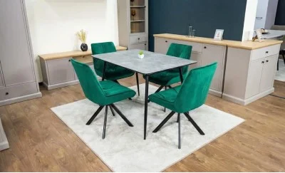 Set Masă Living Extensibilă KJT546 Gri cu 4 Scaune Tapițate KJC356 Verzi