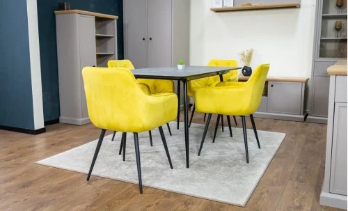 Set Masă Living Extensibilă KJT546 Gri cu 4 Scaune Tapițate KJC38 Galbene