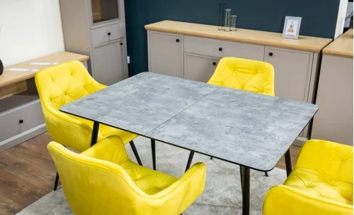 Set Masă Living Extensibilă KJT546 Gri cu 4 Scaune Tapițate KJC38 Galbene