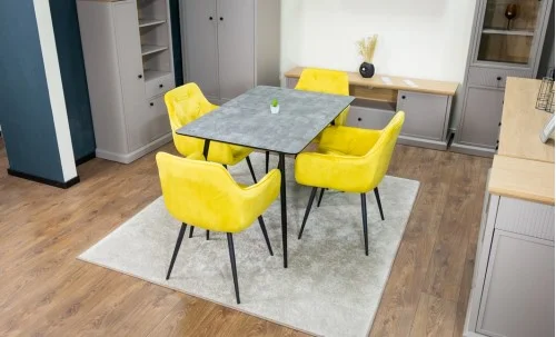 Set Masă Living Extensibilă KJT546 Gri cu 4 Scaune Tapițate KJC38 Galbene