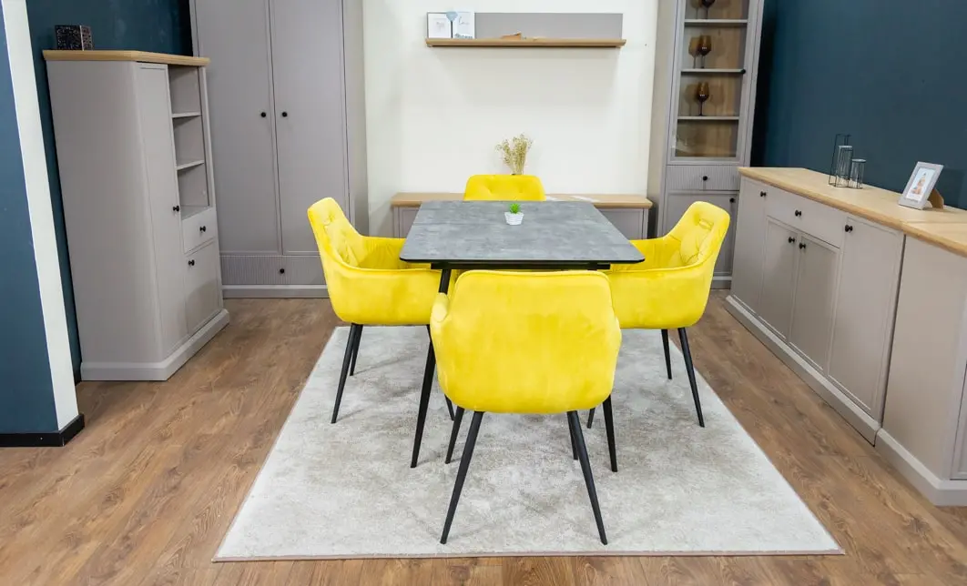 Set Masă Living Extensibilă KJT546 Gri cu 4 Scaune Tapițate KJC38 Galbene 6
