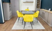 Set Masă Living Extensibilă KJT546 Gri cu 4 Scaune Tapițate KJC38 Galbene 6