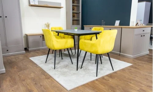 Set Masă Living Extensibilă KJT546 Gri cu 4 Scaune Tapițate KJC38 Galbene