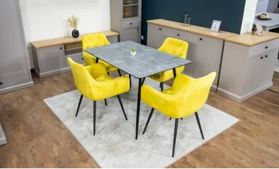 Set Masă Living Extensibilă KJT546 Gri cu 4 Scaune Tapițate KJC38 Galbene