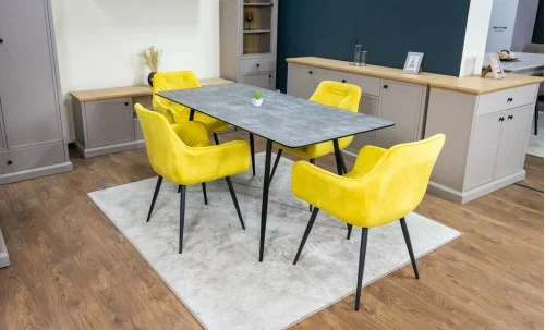 Set Masă Living Extensibilă KJT546 Gri cu 4 Scaune Tapițate KJC38 Galbene