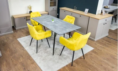 Set Masă Living Extensibilă KJT546 Gri cu 4 Scaune Tapițate KJC38 Galbene