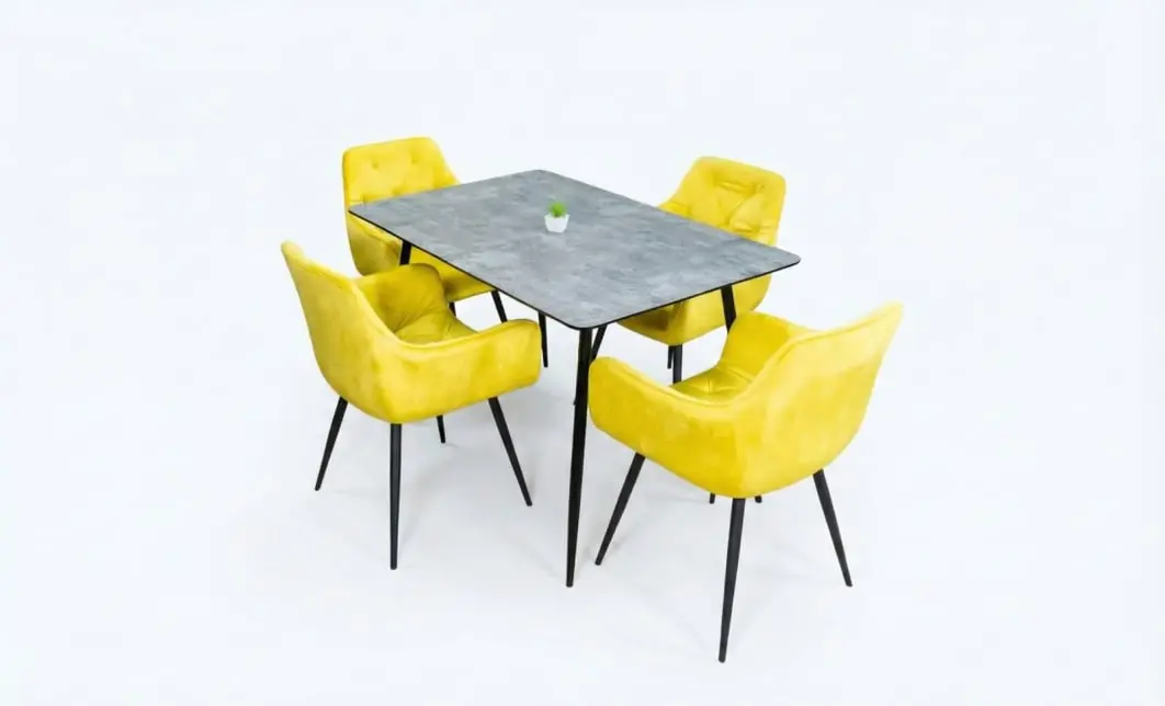 Set Masă Living Extensibilă KJT546 Gri cu 4 Scaune Tapițate KJC38 Galbene 1