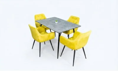 Set Masă Living Extensibilă KJT546 Gri cu 4 Scaune Tapițate KJC38 Galbene