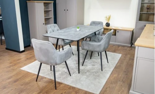 Set Masă Living Extensibilă KJT546 Gri cu 4 Scaune Tapițate KJC38 Gri