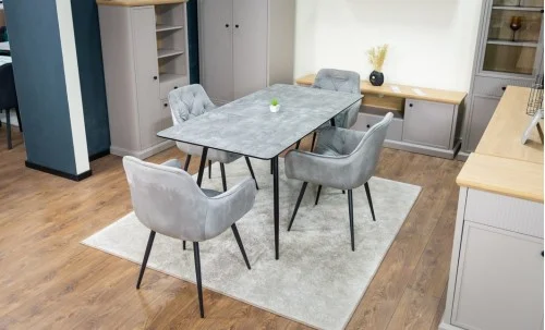 Set Masă Living Extensibilă KJT546 Gri cu 4 Scaune Tapițate KJC38 Gri