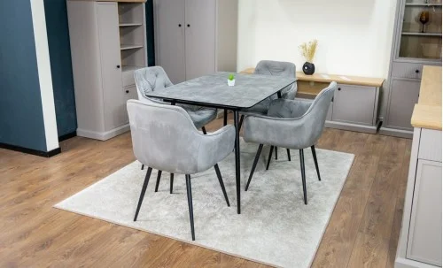 Set Masă Living Extensibilă KJT546 Gri cu 4 Scaune Tapițate KJC38 Gri