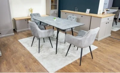 Set Masă Living Extensibilă KJT546 Gri cu 4 Scaune Tapițate KJC38 Gri