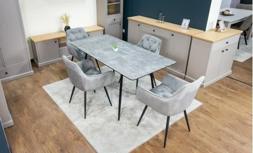 Set Masă Living Extensibilă KJT546 Gri cu 4 Scaune Tapițate KJC38 Gri